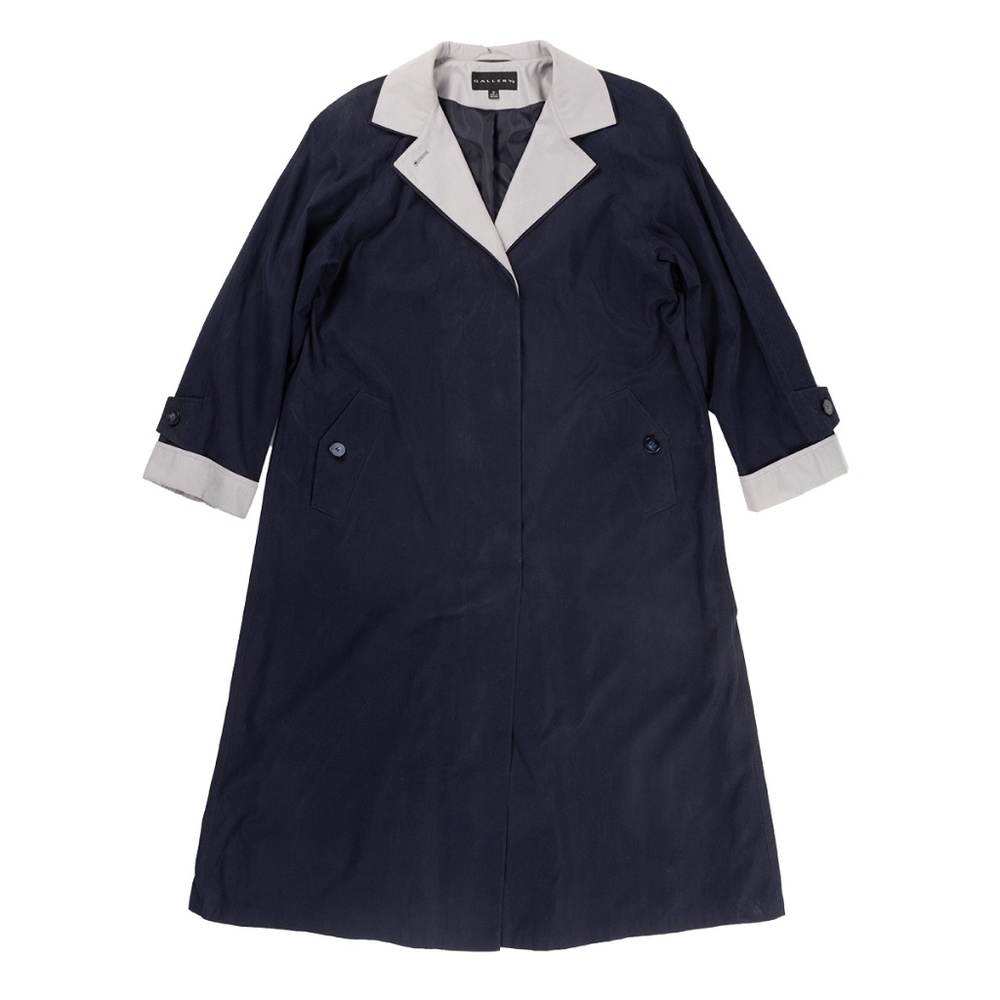 Gallery, Trench Coat, Navy and Gray, Maxi Length